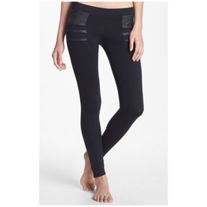 Leggings with faux leather trim